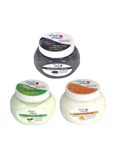 Pink Plums Set Of 3 Paraben Free Charcoal Cucumber Honey Almond Body Massage Creams 250ml
Pink Plums Set Of 3 Paraben Free Charcoal Cucumber Honey Almond Body Massage Creams 250ml