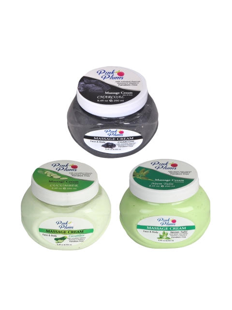 Pink Plums Set Of 3 Paraben Free Charcoal Cucumber Neem Face & Body Massage Creams 250 ml, Green
Pink Plums Set Of 3 Paraben Free Charcoal Cucumber Neem Face & Body Massage Creams 250 ml, Green