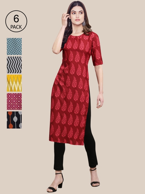 7Threads Pack of 6 Women Multicoloured & Yellow Ethnic Motifs Printed Crepe Kurta, Multi
7Threads Pack of 6 Women Multicoloured & Yellow Ethnic Motifs Printed Crepe Kurta, Multi