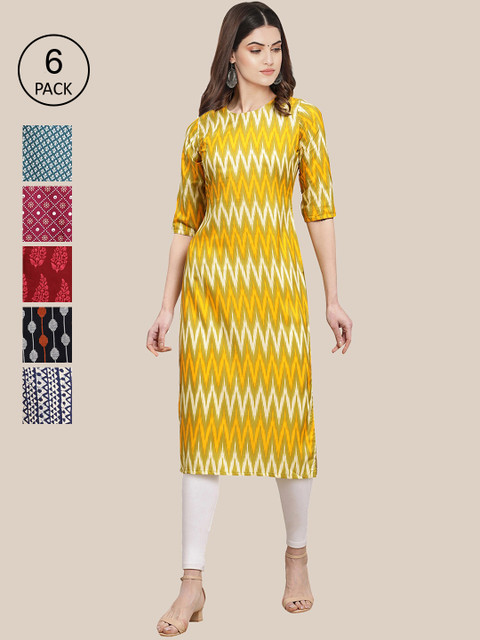 7Threads Pack of 6 Women Multicoloured & Yellow Floral Printed Crepe Kurta, Multi
7Threads Pack of 6 Women Multicoloured & Yellow Floral Printed Crepe Kurta, Multi