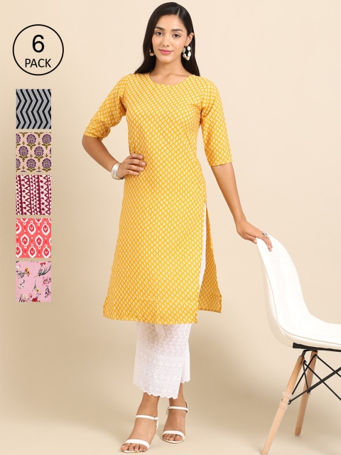 7Threads Pack of 6 Women Multicoloured & Yellow Ethnic Motifs Printed Crepe Kurta, Multi
7Threads Pack of 6 Women Multicoloured & Yellow Ethnic Motifs Printed Crepe Kurta, Multi
