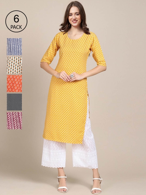 7Threads Pack of 6 Women Multicoloured & Orange Ethnic Motifs Printed Crepe Kurta, Multi
7Threads Pack of 6 Women Multicoloured & Orange Ethnic Motifs Printed Crepe Kurta, Multi