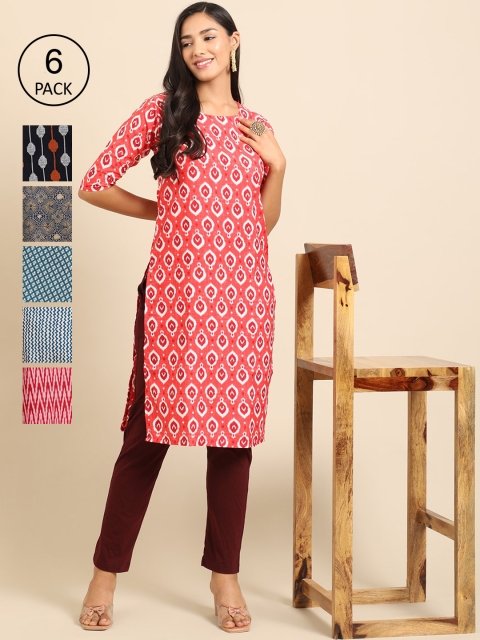 7Threads Pack of 6 Women Multicoloured & Black Ethnic Motifs Printed Crepe Kurta, Multi
7Threads Pack of 6 Women Multicoloured & Black Ethnic Motifs Printed Crepe Kurta, Multi