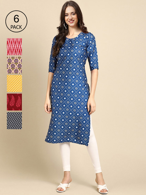7Threads Pack of 6 Women Multicoloured & Yellow Ethnic Motifs Printed Crepe Kurta, Multi
7Threads Pack of 6 Women Multicoloured & Yellow Ethnic Motifs Printed Crepe Kurta, Multi