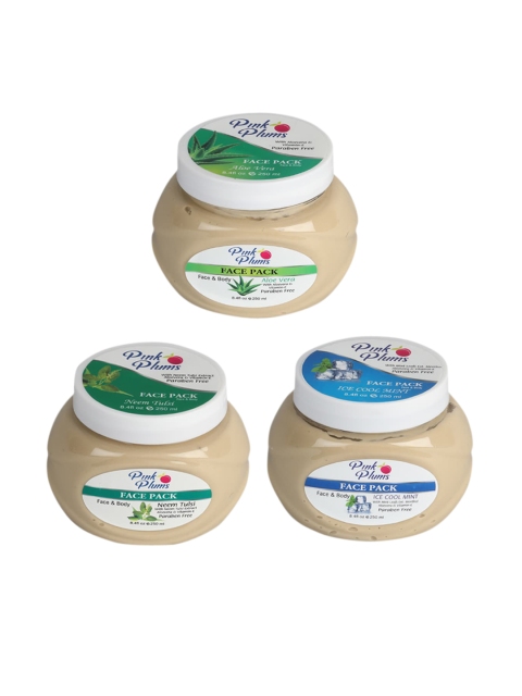 Pink Plums Set Of 3 Paraben Free Aloevera Ice Cool Mint Neem Tulsi Face & Body Face Pack-250 Ml Each, Multi
Pink Plums Set Of 3 Paraben Free Aloevera Ice Cool Mint Neem Tulsi Face & Body Face Pack-250 Ml Each, Multi