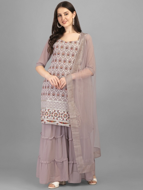 JATRIQQ Women Beige Floral Embroidered Silk Georgette Kurta with Sharara & With Dupatta
JATRIQQ Women Beige Floral Embroidered Silk Georgette Kurta with Sharara & With Dupatta