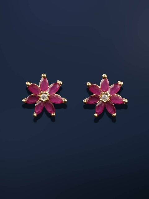 Amavi Pink Gold-Plated Embellished Floral Studs