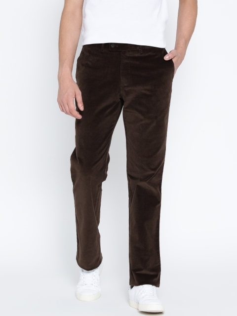 Blackberrys Men Brown Solid Corduroy Trousers