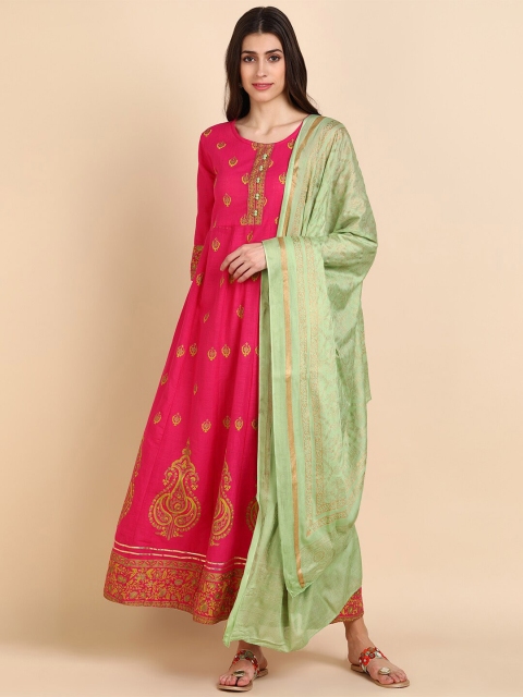 Jaipur Folk Women Pink Ethnic Motifs Printed Keyhole Neck Flared Sleeves Mirror Work Anarkali Kurta
Jaipur Folk Women Pink Ethnic Motifs Printed Keyhole Neck Flared Sleeves Mirror Work Anarkali Kurta