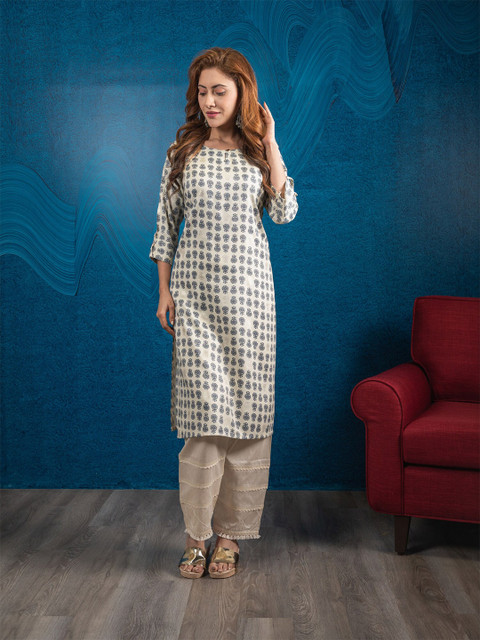 BEATITUDE Women Beige & Grey Floral Printed Keyhole Neck Kurta
BEATITUDE Women Beige & Grey Floral Printed Keyhole Neck Kurta