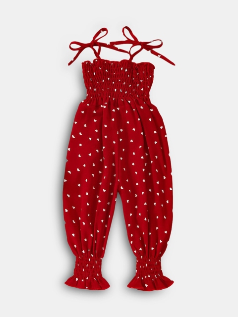 Hopscotch Girls Red & White Printed Basic Jumpsuit