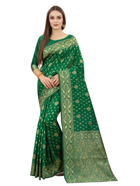 MOKSHA DESIGNS Green & Gold-Toned Ethnic Motifs Zari Pure Silk Banarasi Saree
MOKSHA DESIGNS Green & Gold-Toned Ethnic Motifs Zari Pure Silk Banarasi Saree