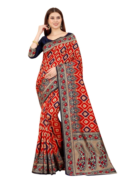 MOKSHA DESIGNS Red & Black Floral Zari Pure Silk Paithani Saree