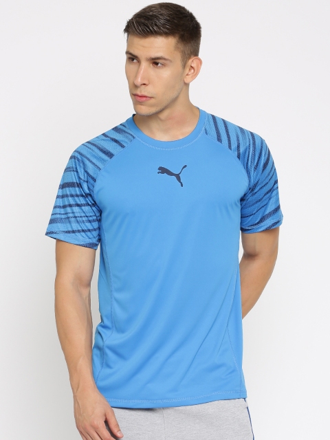 PUMA Men Blue Solid Round Neck T-shirt