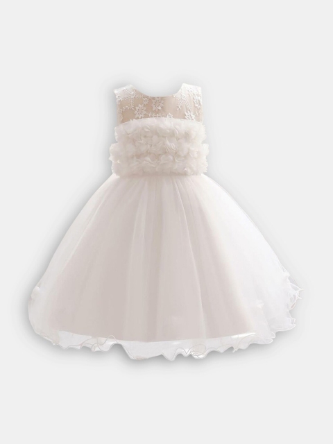 Hopscotch White Embellished Net Dress
