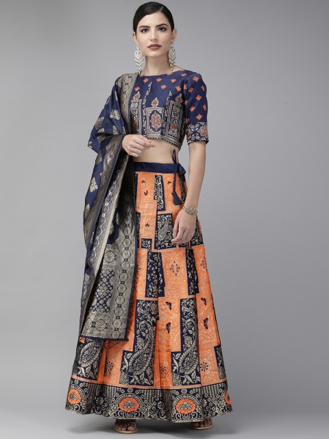 Fabcartz Orange & Blue Banarasi Silk Semi-Stitched Lehenga & Unstitched Blouse & Dupatta
Fabcartz Orange & Blue Banarasi Silk Semi-Stitched Lehenga & Unstitched Blouse & Dupatta