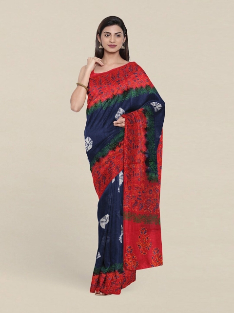 Pothys Blue & Red Bandhani Pure Cotton Saree