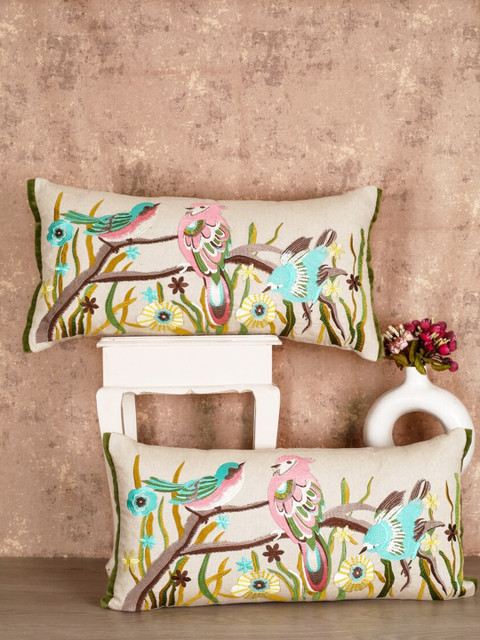 SHADES of LIFE Cream-Coloured & Blue Pack of 2 Embroidered Rectangle Cushion Covers
SHADES of LIFE Cream-Coloured & Blue Pack of 2 Embroidered Rectangle Cushion Covers