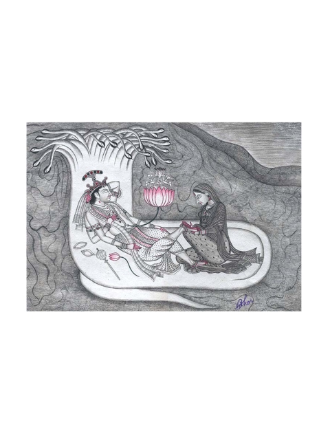 Exotic India Grey Seshashyai Vishnu Painting Wall Art