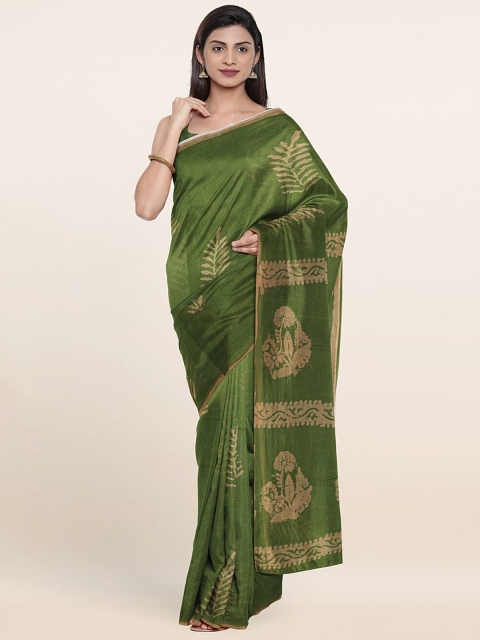 Pothys Green & Beige Batik Printed Pure Cotton Saree