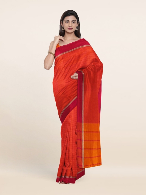 Pothys Orange Striped Zari Pure Cotton Saree