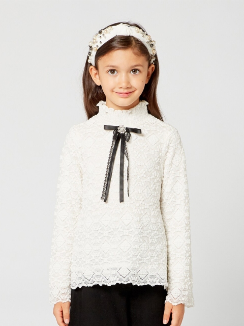 One Friday Off White High Neck Lace Top
