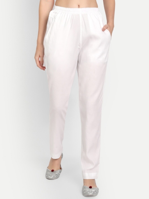 APELLA Women White Comfort Pleated Trousers