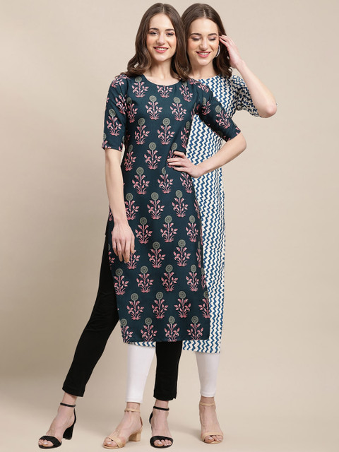 KALINI Women Pack of 2 Navy Blue & White Printed Crepe Kurta
KALINI Women Pack of 2 Navy Blue & White Printed Crepe Kurta