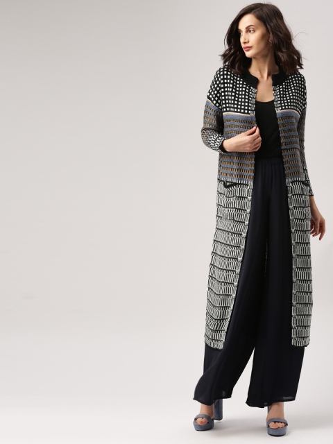 all about you Multicoloured Self Design Front-Open Sweater, Multi