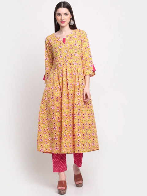 Assamica Women Mustard Floral Print Pleated Pure Cotton Kurta with Trousers & Dupatta
Assamica Women Mustard Floral Print Pleated Pure Cotton Kurta with Trousers & Dupatta