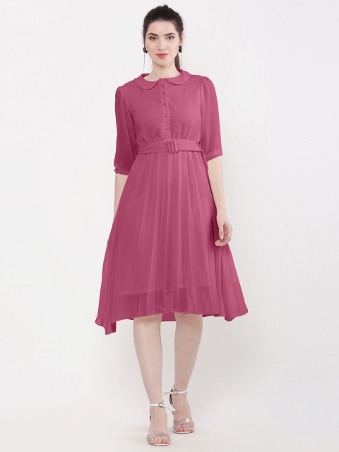 WinEra WomenPink Peter Pan Collar Georgette Dress, Pink