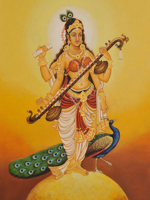 Exotic India Orange & Yellow Goddess Saraswati Attracted by the Cosmic Rays of Sun Painting Wall Art
Exotic India Orange & Yellow Goddess Saraswati Attracted by the Cosmic Rays of Sun Painting Wall Art