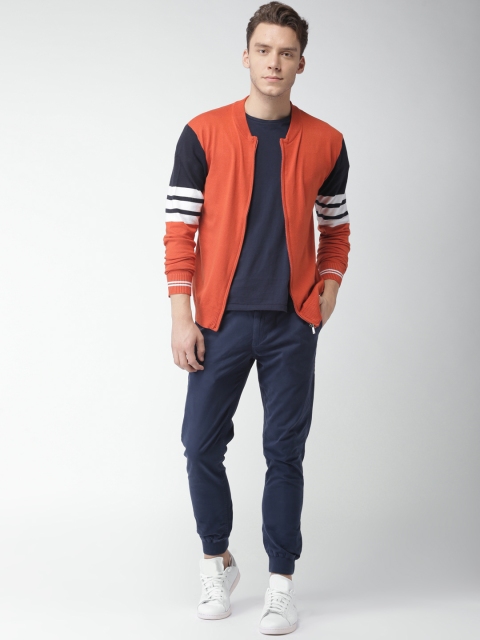 Mast & Harbour Men Rust Orange Solid Cardigan