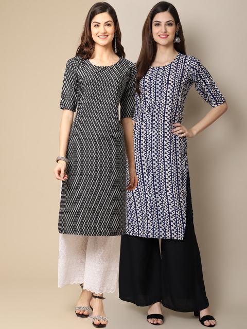 KALINI Women Multicoloured Geometric Printed Thread Work Block Print Handloom Crepe Kurta, Multi
KALINI Women Multicoloured Geometric Printed Thread Work Block Print Handloom Crepe Kurta, Multi