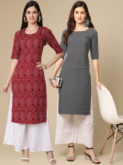 KALINI Women Pack Of 2 Ethnic Motifs Printed Thread Work Block Print Handloom Crepe Kurta, Multi
KALINI Women Pack Of 2 Ethnic Motifs Printed Thread Work Block Print Handloom Crepe Kurta, Multi