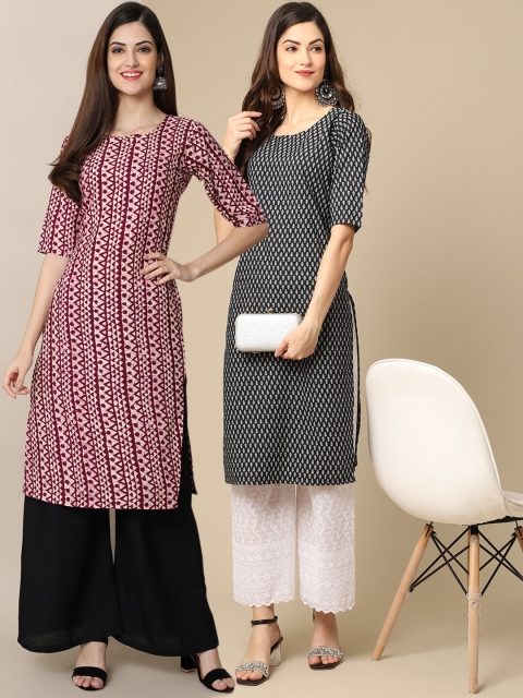 KALINI PACK OF 2 Women Ethnic Motifs Printed Block Print Handloom Crepe Kurta, Burgundy
KALINI PACK OF 2 Women Ethnic Motifs Printed Block Print Handloom Crepe Kurta, Burgundy