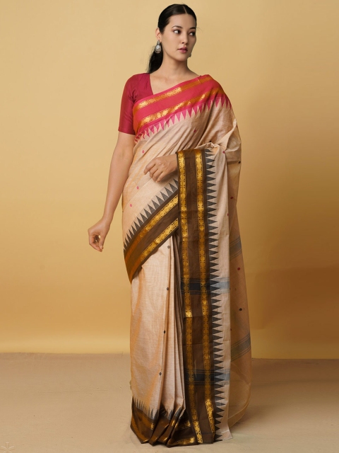 Unnati Silks Cream-Coloured & Gold-Toned Woven Design Zari Pure Cotton Kanjeevaram Saree
Unnati Silks Cream-Coloured & Gold-Toned Woven Design Zari Pure Cotton Kanjeevaram Saree