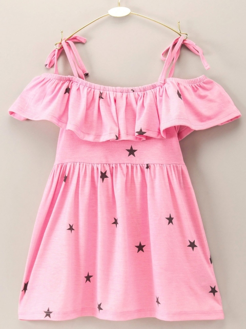 CrayonFlakes Girls Pink Off-Shoulder Dress