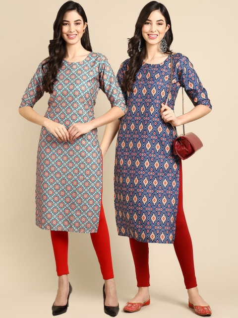 KALINI Women Pack of 2 Green & Blue Ethnic Motifs Printed Block Print Handloom Crepe Kurta
KALINI Women Pack of 2 Green & Blue Ethnic Motifs Printed Block Print Handloom Crepe Kurta