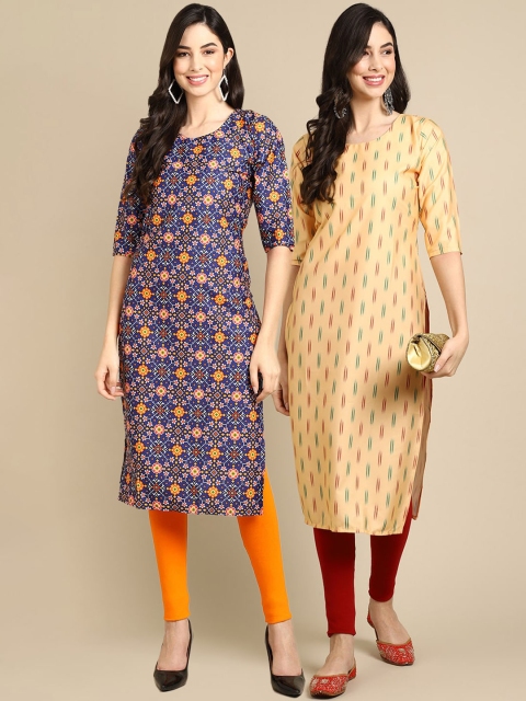 KALINI PACK OF 2 Women Blue & Yellow Ethnic Motifs Printed Block Print Handloom Kurta
KALINI PACK OF 2 Women Blue & Yellow Ethnic Motifs Printed Block Print Handloom Kurta