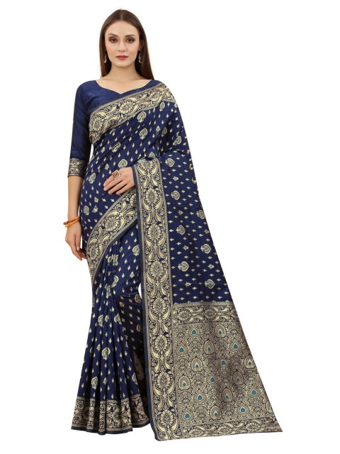 MOKSHA DESIGNS Navy Blue & Gold-Toned Ethnic Motifs Zari Pure Silk Kanjeevaram Saree
MOKSHA DESIGNS Navy Blue & Gold-Toned Ethnic Motifs Zari Pure Silk Kanjeevaram Saree