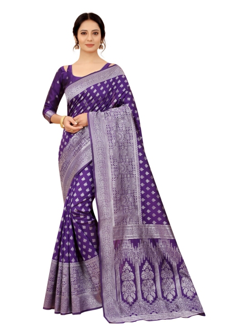 MOKSHA DESIGNS Purple & Silver-Toned Woven Design Zari Pure Silk Kanjeevaram Saree
MOKSHA DESIGNS Purple & Silver-Toned Woven Design Zari Pure Silk Kanjeevaram Saree