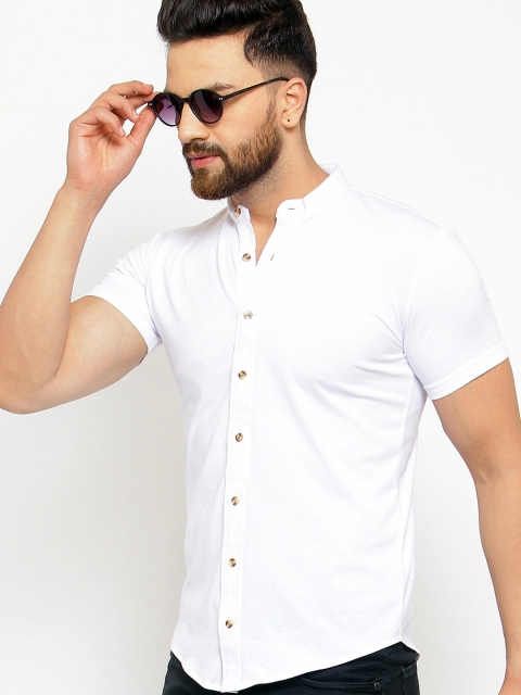 GESPO Men White Solid Casual Shirt