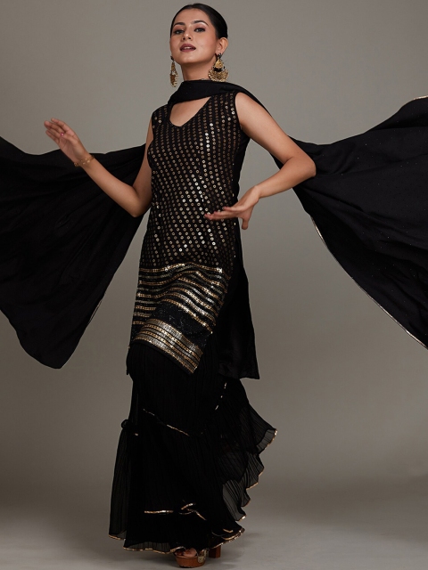Koskii Women Embroidered Sequinned Silk Georgette Kurta with Sharara & With Dupatta, Black
Koskii Women Embroidered Sequinned Silk Georgette Kurta with Sharara & With Dupatta, Black