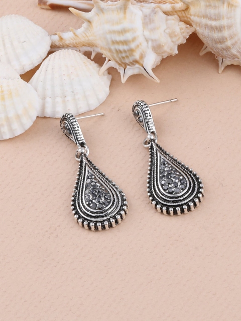 Silver Shine Silver-Toned Contemporary Drop Earrings