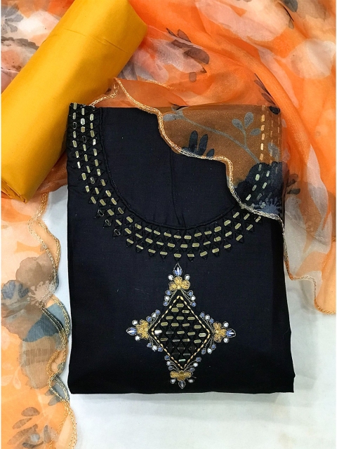 MORLY Black & Blue Embellished Unstitched Dress Material