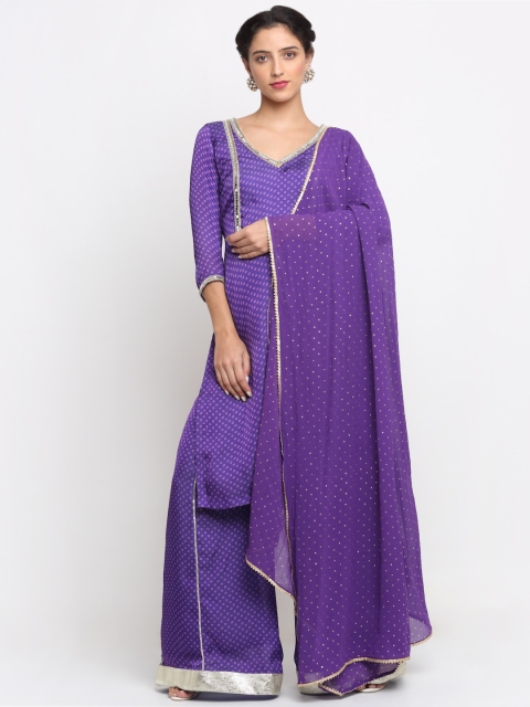 anokherang Women Printed Mirror Work Kurta with Palazzos & With Dupatta, Purple