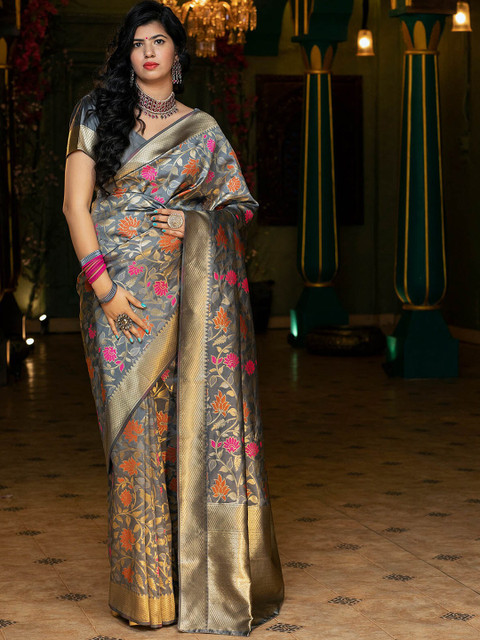 ODETTE Grey & Orange Floral Zari Silk Blend Saree
ODETTE Grey & Orange Floral Zari Silk Blend Saree