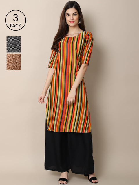 Ethnic basket Women Pack Of 3 Geometric Printed Block Print Crepe Kurta, Orange
Ethnic basket Women Pack Of 3 Geometric Printed Block Print Crepe Kurta, Orange
