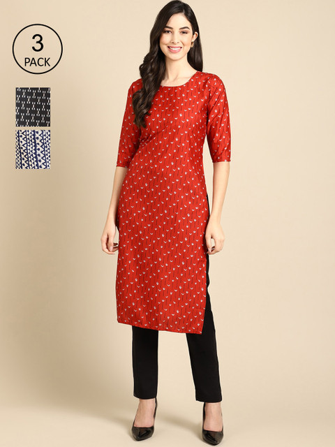 Ethnic basket Women Black & Blue Pack Of 3 Geometric Printed Block Print Crepe Kurta
Ethnic basket Women Black & Blue Pack Of 3 Geometric Printed Block Print Crepe Kurta